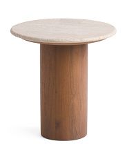 19in Wood And Travertine Side Table | TJ Maxx