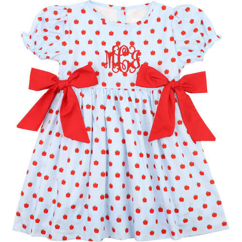 Blue And Red Apple Print Bow Dress | Cecil and Lou