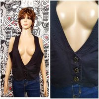 Womens Denim Vest Xl Black Vest Vintage Top Jeans Waistcoats Cotton | Etsy (US)