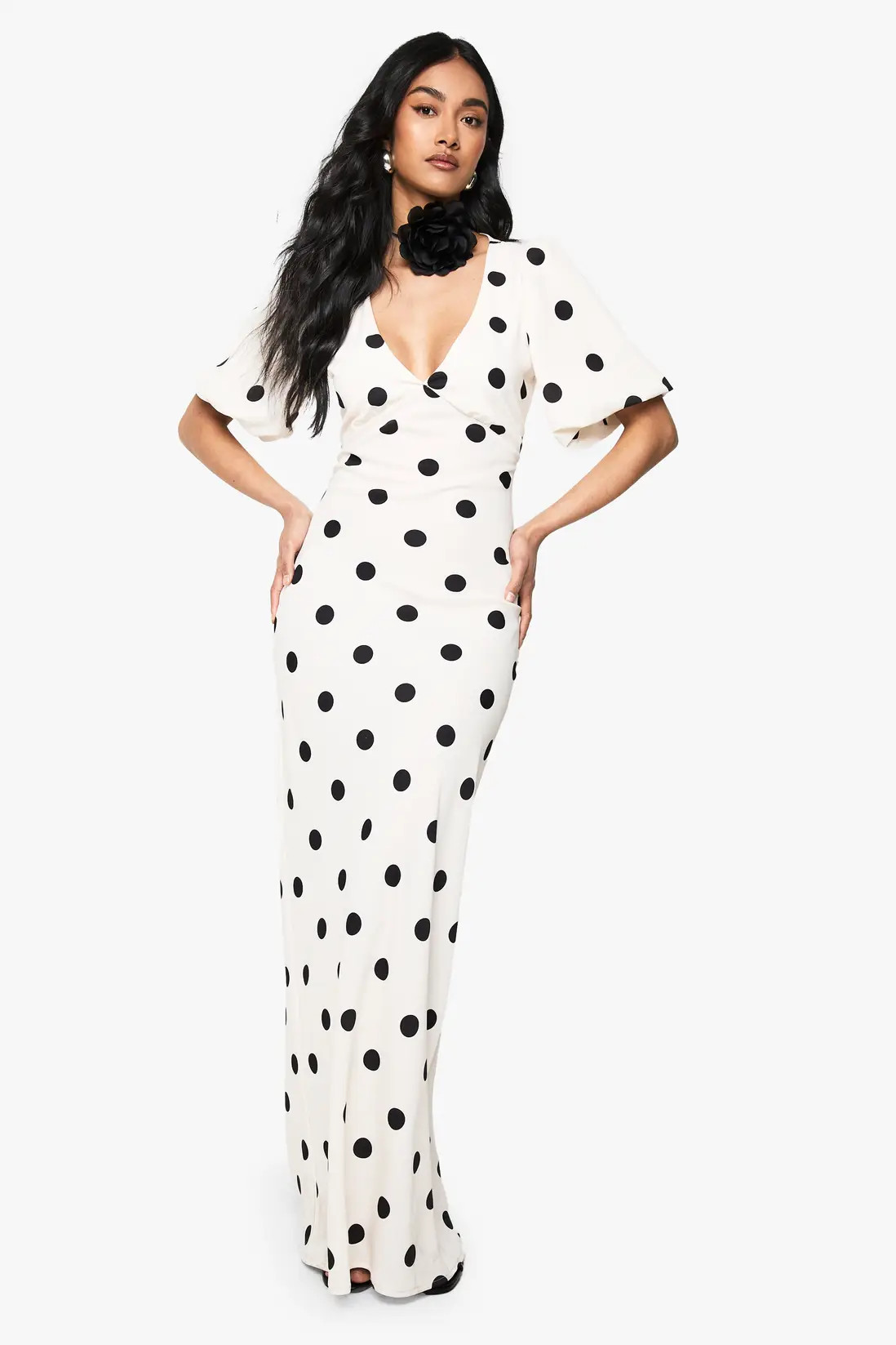 Ivory Polka Dot Puff Sleeve Maxi Dress | Boohoo | Boohoo.com (UK & IE)