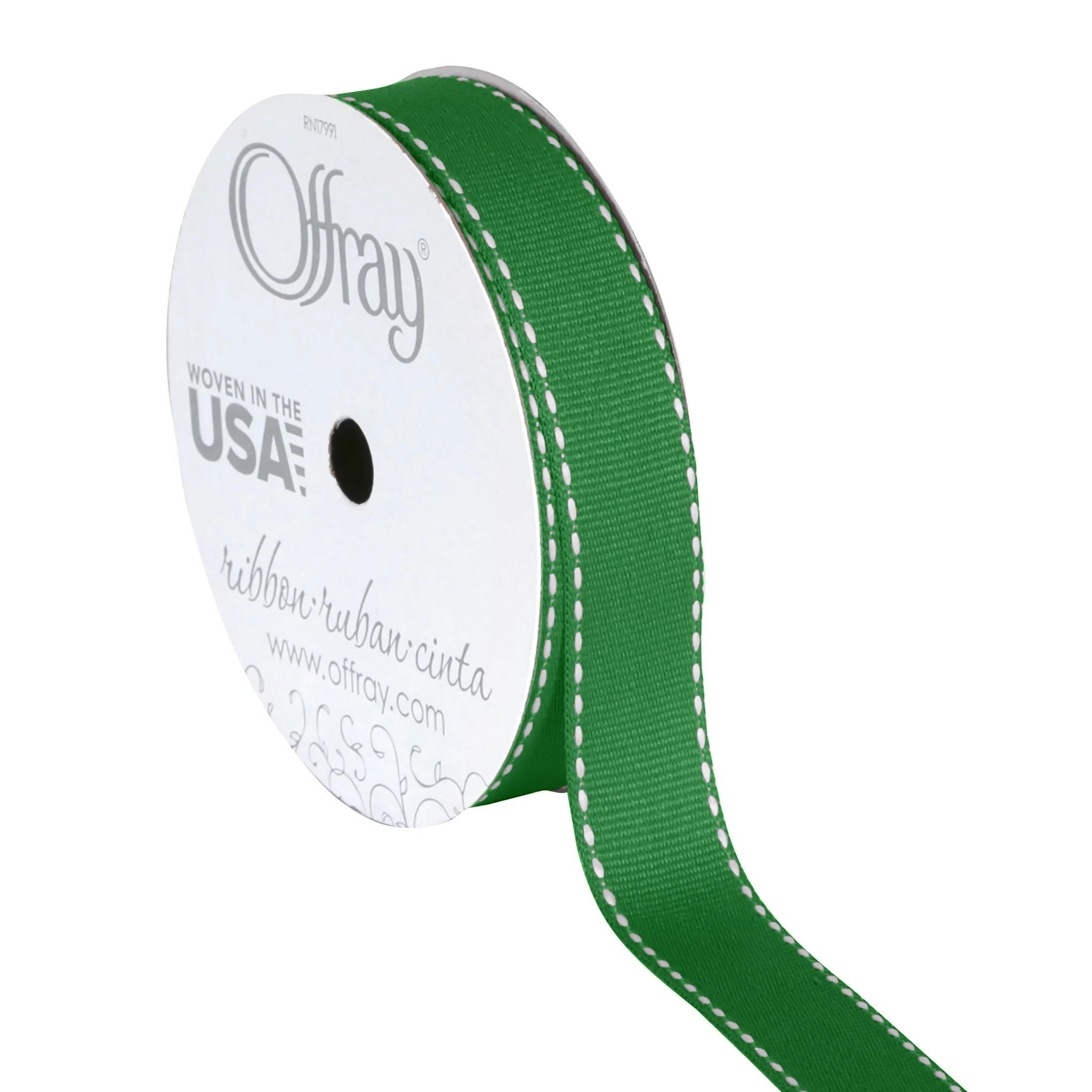 Offray Ribbon, Emerald Green 5/8 inch Side Stitch Grosgrain Polyester Ribbon, 9 feet | Walmart (US)