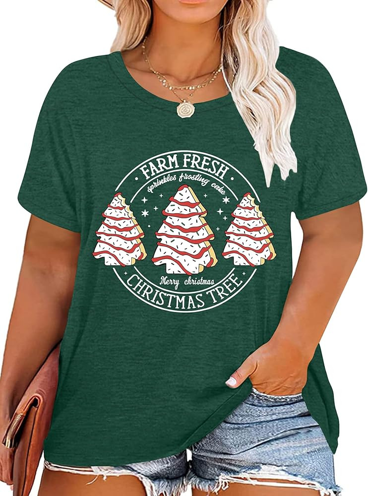 Christmas Plus Size Shirt Women Merry and Bright Tops Holiday Shirt Women Oversized Xmas Tee Fall... | Amazon (US)