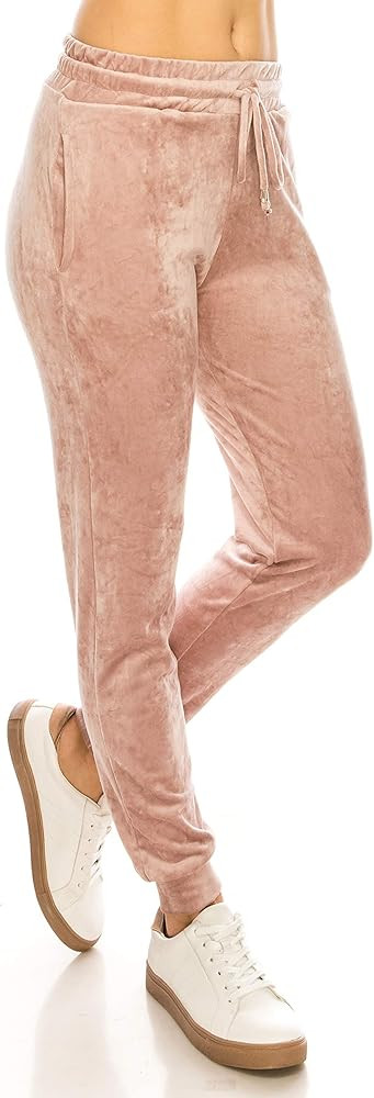Women Velvet Velour Joggers - Solid Basic Premium Soft Stretch Warm Winter Sweatpants Pants | Amazon (US)