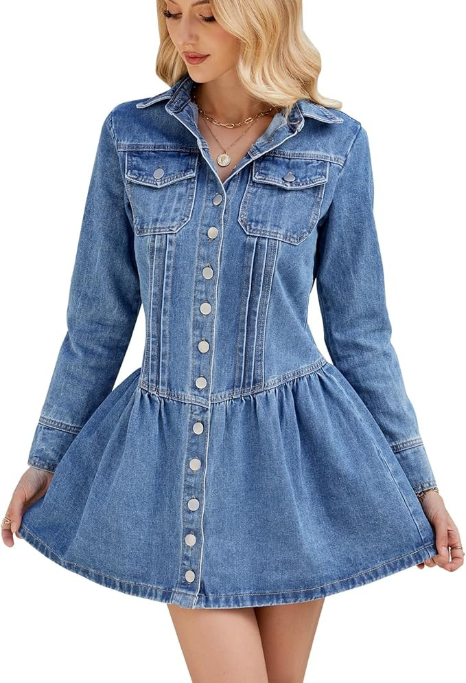 Denim Mini Dress, Vintage Retro Jean Dress | Amazon (US)