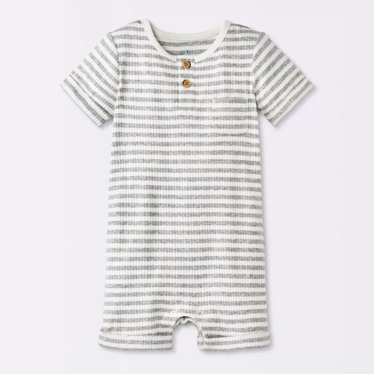 Baby Boys' Striped Henley Short Sleeve Romper - Cloud Island™ Heather Gray 0-3M | Target