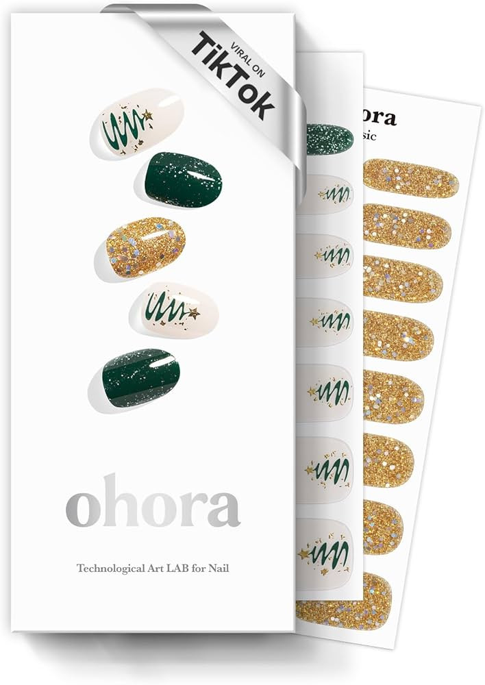 ohora Semi Cured Gel Nail Strips (N Christmas Magic) - Green & Yellow, Works with Any UV/LED Lamp... | Amazon (US)