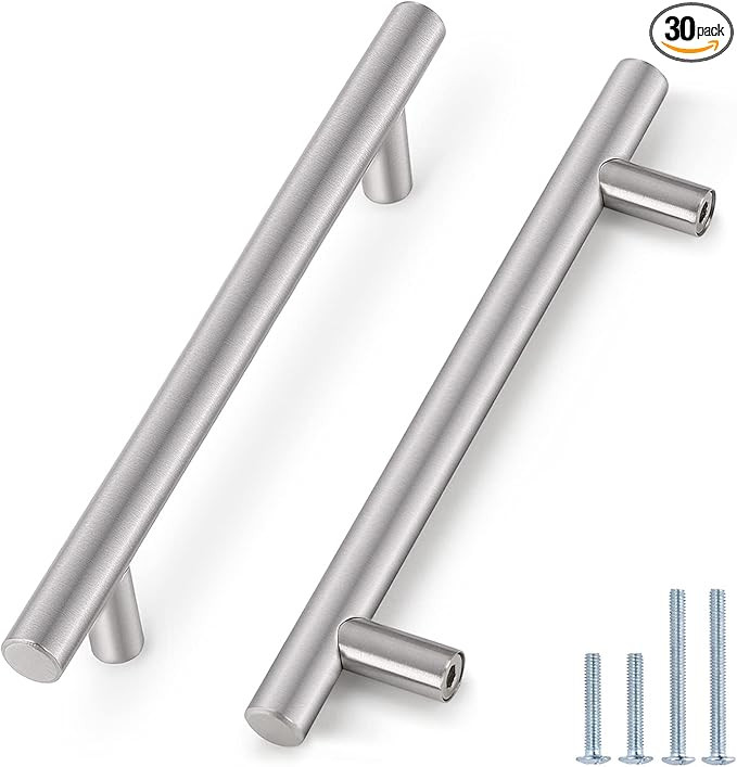 Probrico (30 Pack 6-3/10”(160mm) Hole Center Stainless Steel Euro T Bar Cabinet Pulls Satin Nic... | Amazon (US)