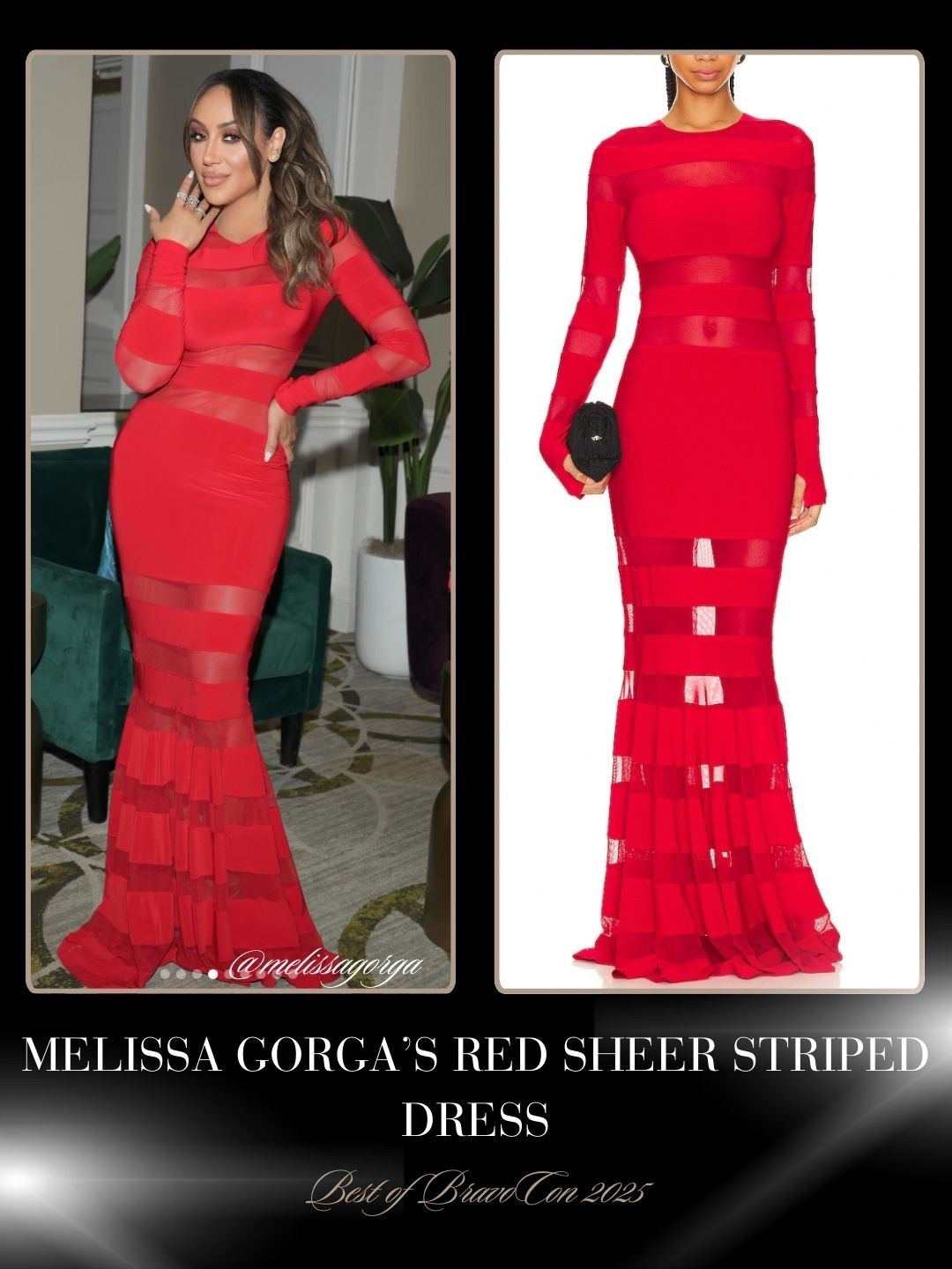 Melissa Gorga’s Red Sheer Striped Dress 📸 = @melissagorga
