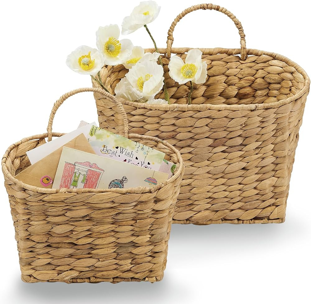 Set of 2 Wicker Hanging Basket for Organizing, Front Door, Mail, Flowers - Woven Wall Baskets for... | Amazon (US)