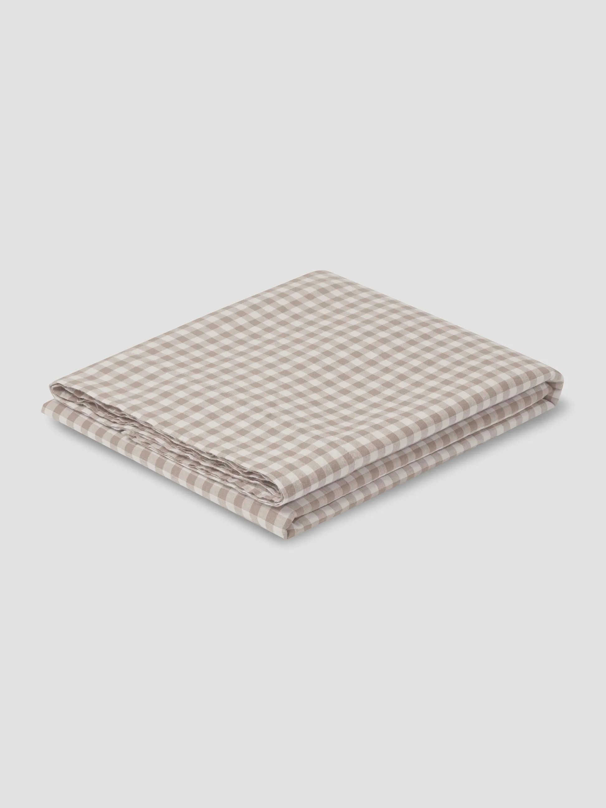 Mushroom Gingham 100% Linen Flat Sheet | Piglet