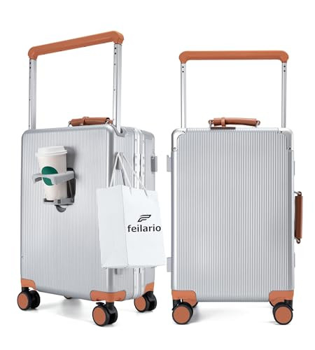 feilario 20'' Aluminum Frame Wide Handle PC Hardside Carry On Luggage - Double Spinner Wheels Lux... | Amazon (US)