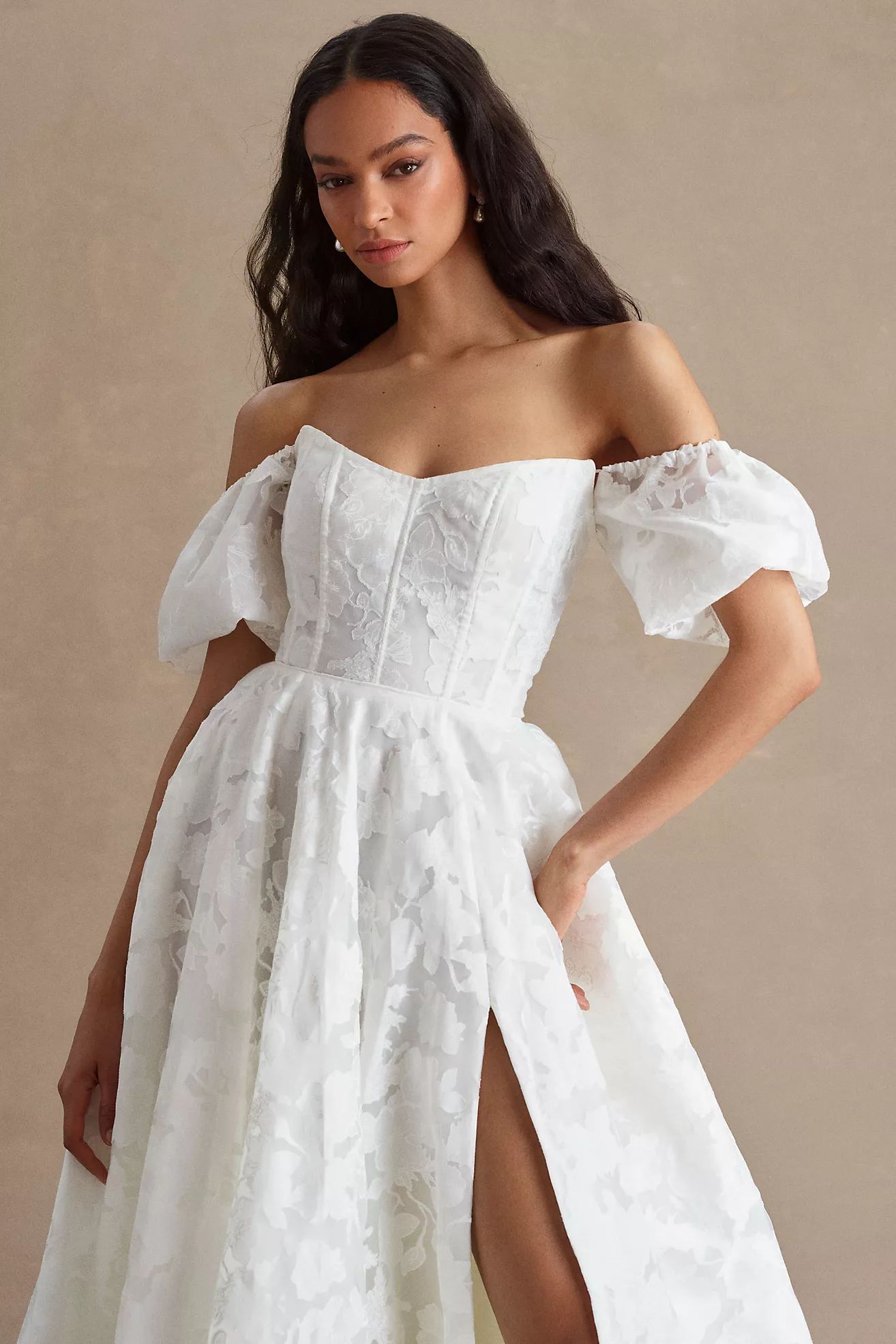 Jenny by Jenny Yoo Holden Off-The-Shoulder Corset Floral Lace Ball-Skirt Wedding Gown | Anthropologie (US)