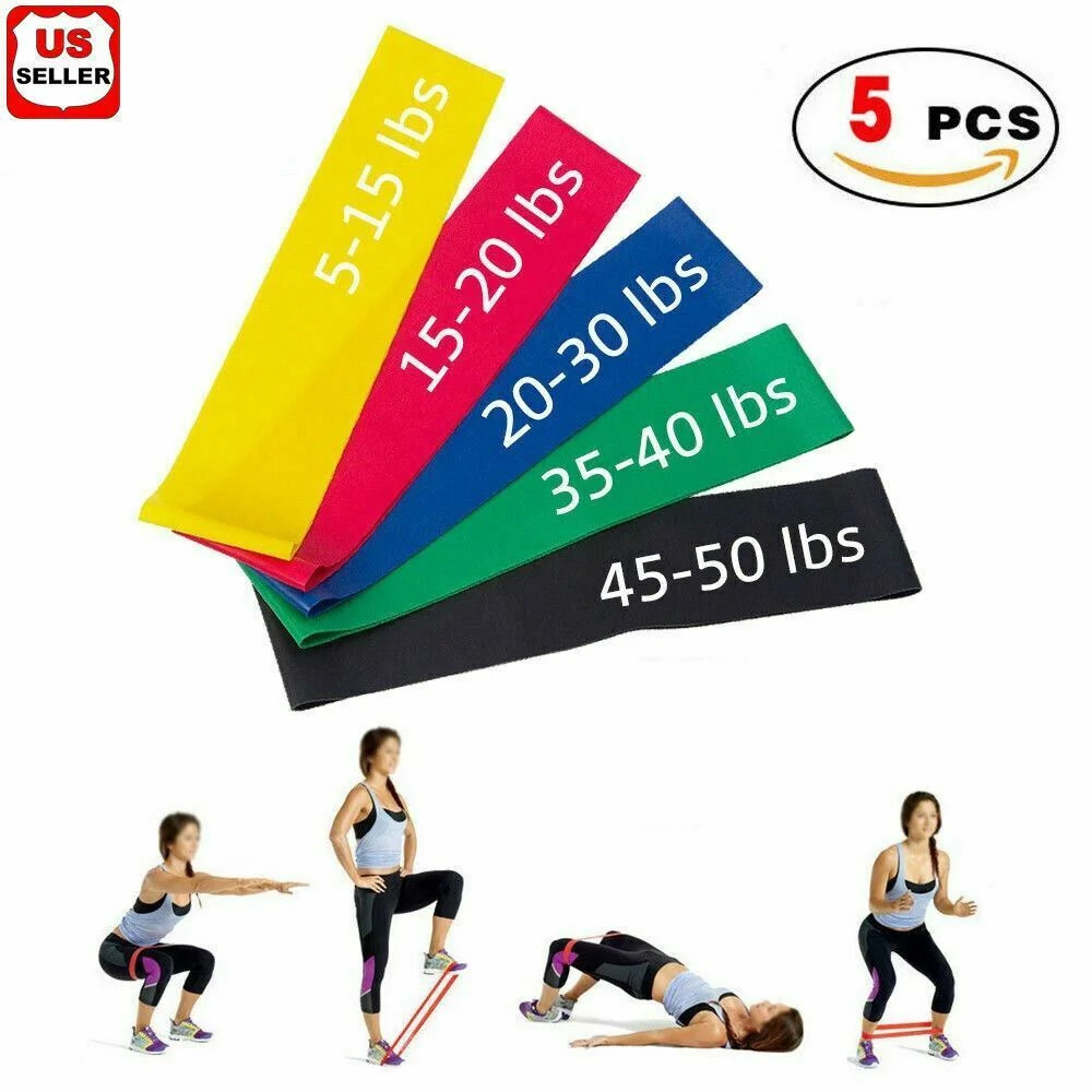 Resistance Bands Loop Set of 5 Exercise Workout CrossFit Fitness Yoga Booty Band | Walmart (US)