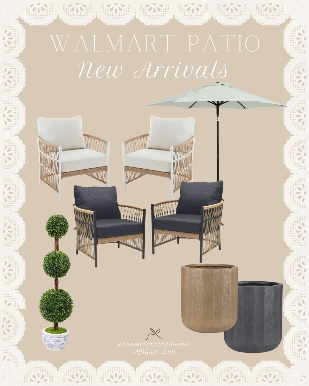 Walmart patio new arrivals that look designer but are actually affordable 🤍 Outdoor chairs, patio umbrellas, planters, and wicker seating perfect for a neutral, coastal-inspired outdoor space this spring.

These pieces are so good for refreshing your porch or backyard without overspending—mix, match, or grab a set and you’re done ✨

walmart patio furniture outdoor chairs patio umbrella outdoor planters wicker patio seating affordable outdoor decor patio refresh backyard ideas small patio decor neutral outdoor furniture coastal patio style spring outdoor finds

#LTKdayinmylife #LTKSeasonal #LTKHome