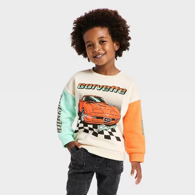 Toddler Boys' Chevrolet Corvette Fleece Sweatshirt - Beige 3T | Target