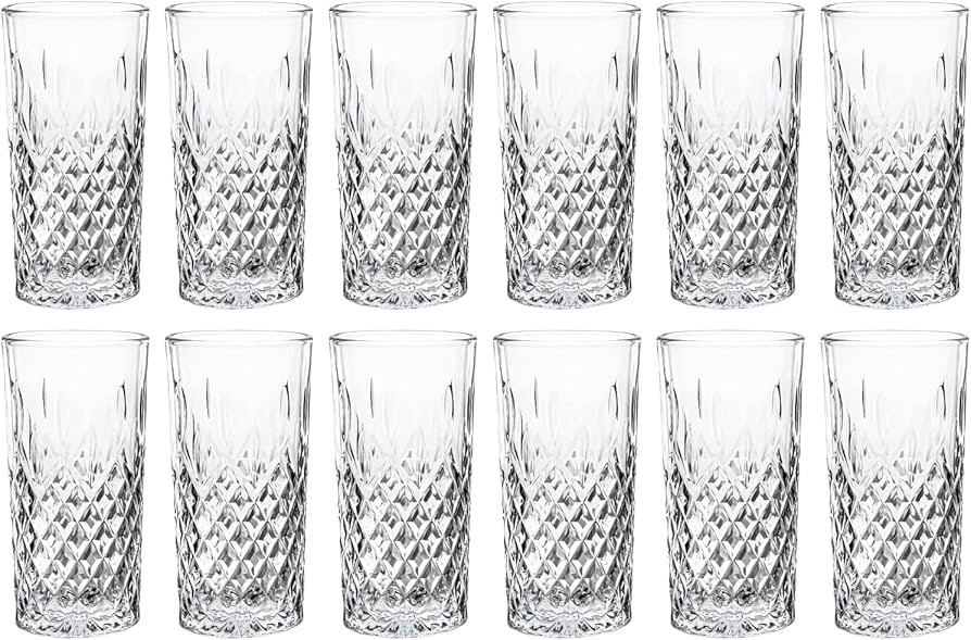 Vikko Drinking Glass, Set of 12 Tall Beverage Glasses, 12.25 Ounce Highball Glasses, Dishwasher S... | Amazon (US)