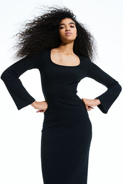 Ribbed Bodycon Dress - Navy blue - Ladies | H&M US | H&M (US + CA)