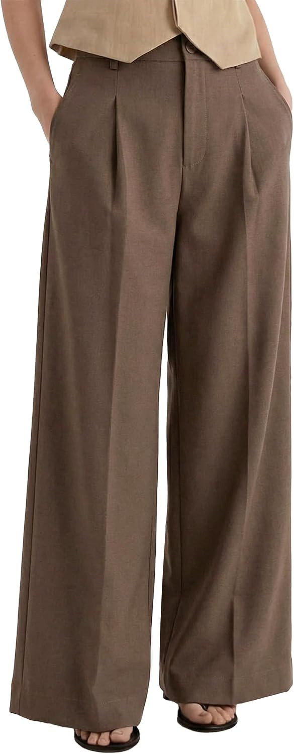 Arach&Cloz Women's Linen Wide Leg Work Dress Pants Business Casual Outfits | Amazon (US)