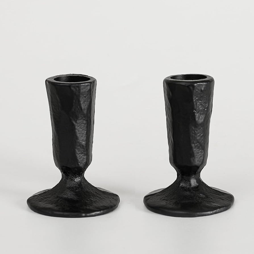 Handcrafted Antique Black Iron Taper Candle Holders - Set of 2 Elegant Candlesticks for Weddings,... | Amazon (US)