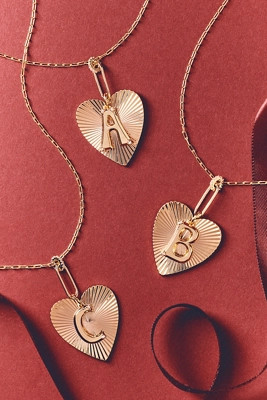 Fluted Heart Pendant Monogram Necklace | Anthropologie (US)
