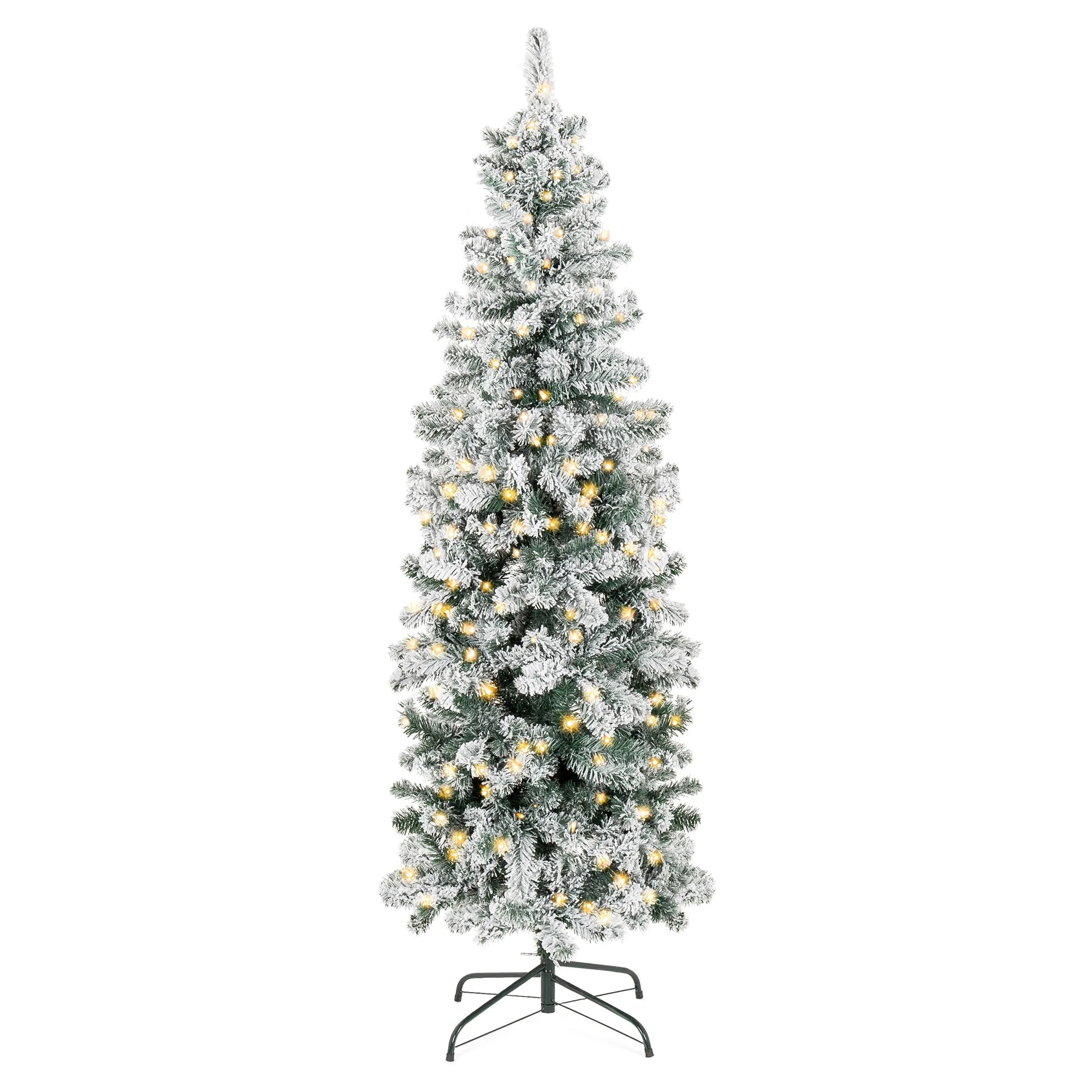 Best Choice Products 6ft Pre-Lit Artificial Snow Flocked Pencil Christmas Tree Holiday Decoration... | Walmart (US)