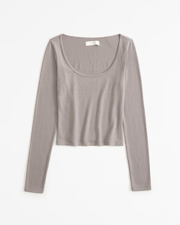 Women's Long-Sleeve Cozy Cloud Knit Scoopneck Top | Women's Tops | Abercrombie.com | Abercrombie & Fitch (US)