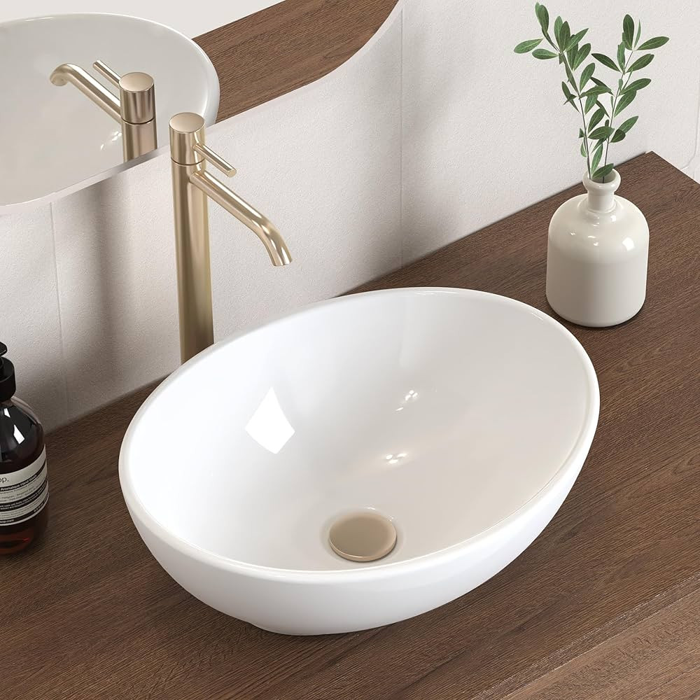 KES Bathroom Vessel Sink, Bowl Sink White Vessel Sink Oval Bathroom Sink 16" x 13" Countertop Mod... | Amazon (US)