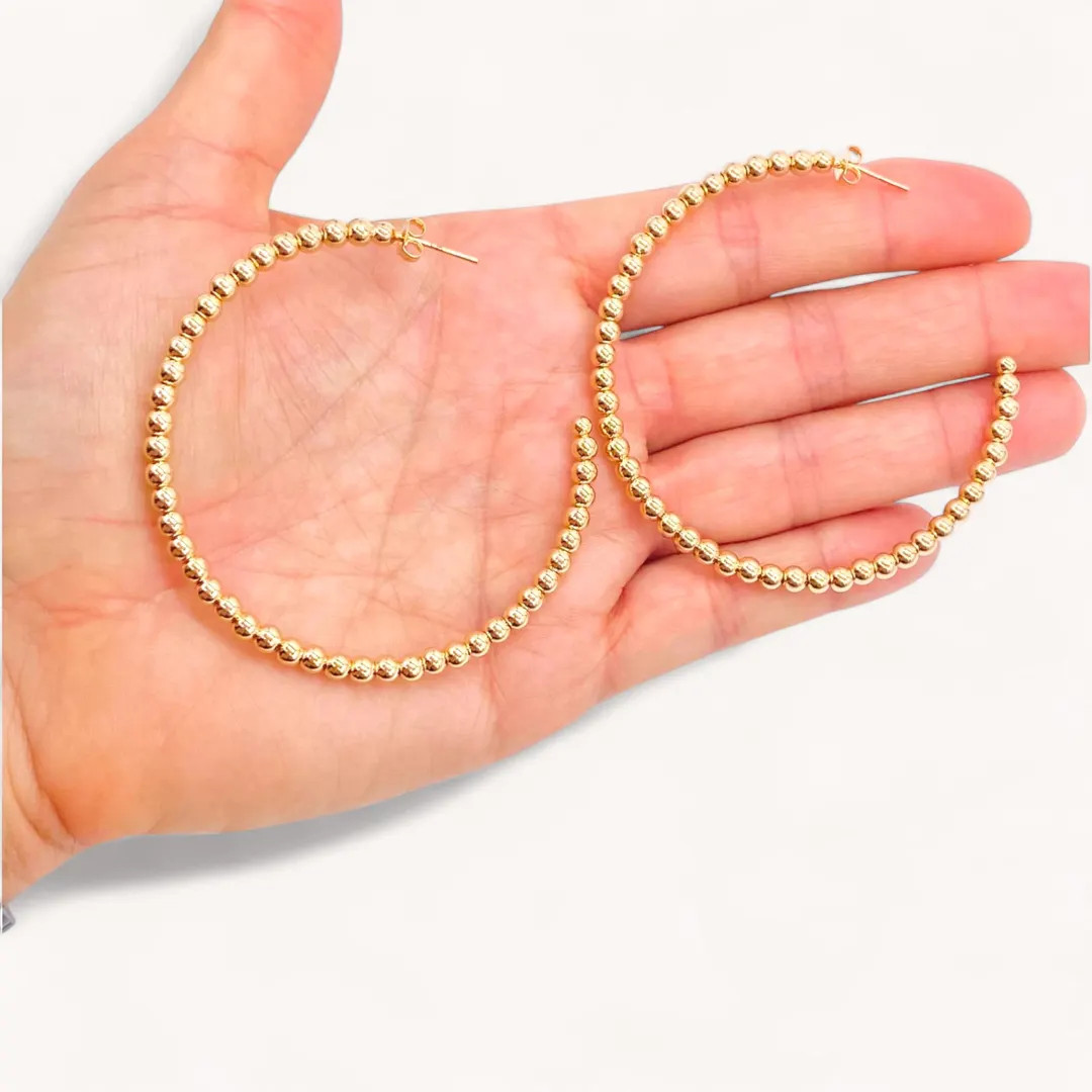 Large Gold Filled Ball Hoop Earrings, 60mm Beaded Hoops, 2.5” Big Hoop Earrings, Classic Earrin... | Etsy (US)