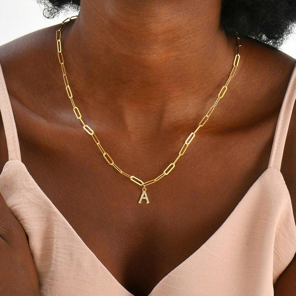 MONOZO Initial Necklaces for Women - 14K Gold Plated Cubic Zirconia Gold Letter Initial Necklace ... | Amazon (US)