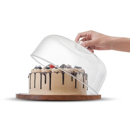 Acacia Wood Cake Stand with Acrylic Dome Lid, Cake Holder with Lid, Dessert Display Stand with Dome Cover, Charcuterie Boards for Cheese, Chips, Fruit, Cake Board, Cake Plate for Party, Wedding | Amazon (US)