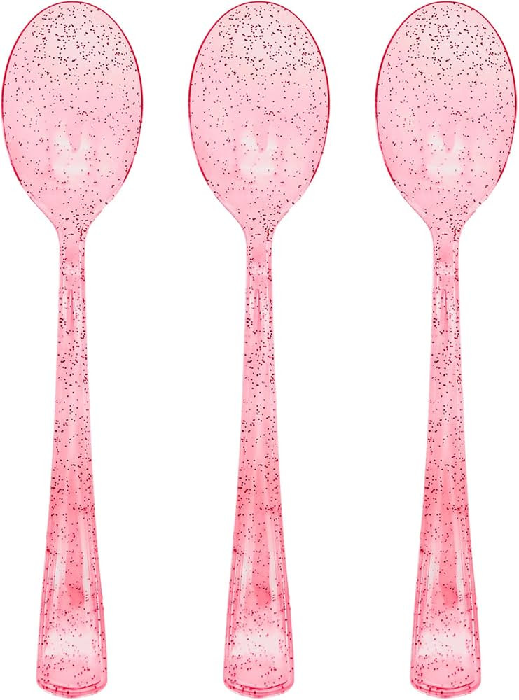 50 Pcs Pink Plastic Spoons Pink Spoons Disposable Utensils Heavy Duty Plastic Cutlery Set Disposa... | Amazon (US)