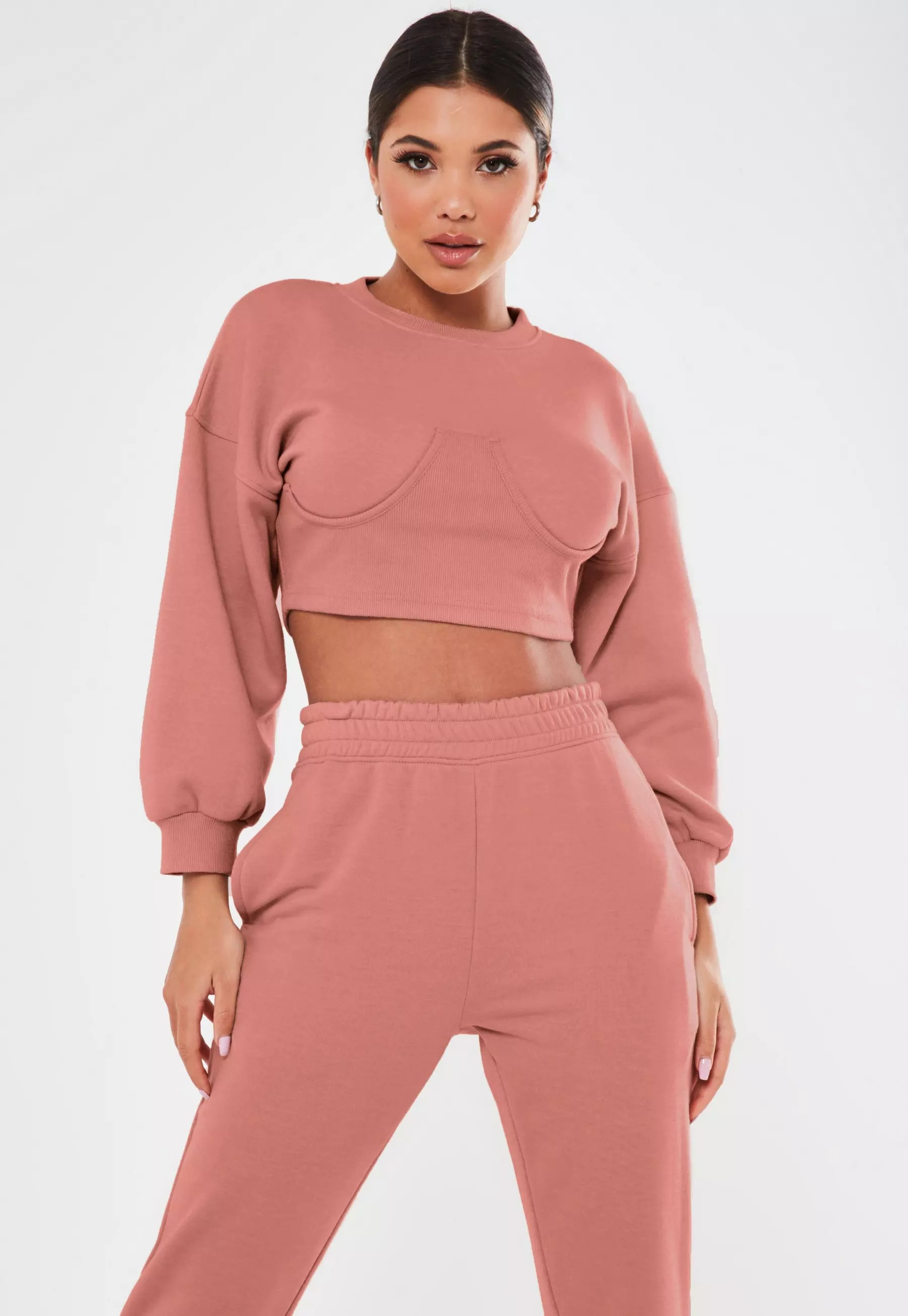 Missguided - Petite Dark Pink Corset Sweatshirt | Missguided (US & CA)