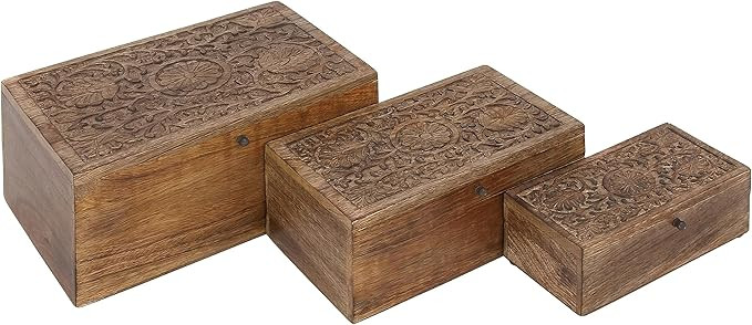 Deco 79 Rustic Mango Wood Rectangle Box, Set of 3 8", 10", 12"W, Brown | Amazon (US)