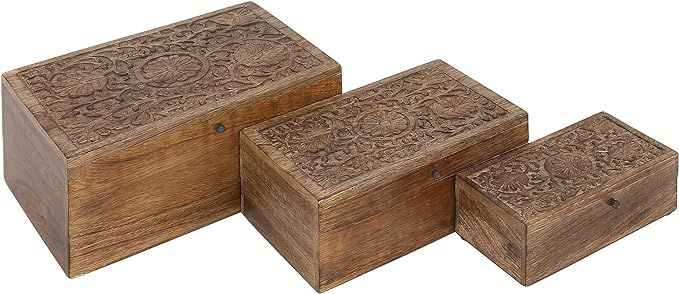 Deco 79 Rustic Mango Wood Rectangle Box, Set of 3 8", 10", 12"W, Brown | Amazon (US)