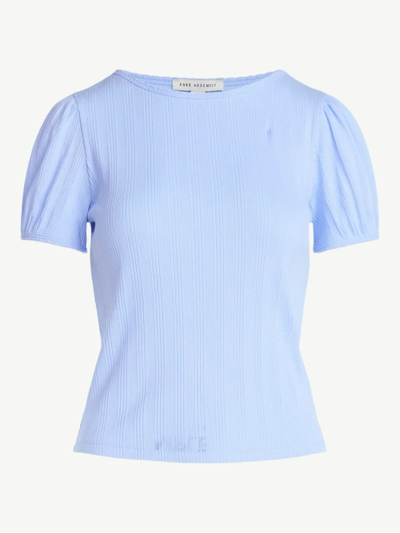 Free Assembly Women's Crewneck Top with Short Puff Sleeves, Sizes XS-XXL | Walmart (US)