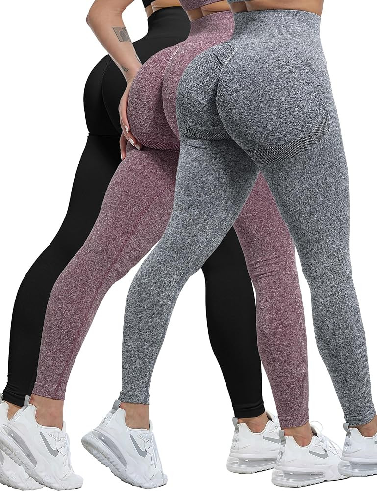 CHRLEISURE 3 Piece Workout Leggings Sets for Women, Gym Scrunch Butt Butt Lifting Seamless Leggin... | Amazon (US)