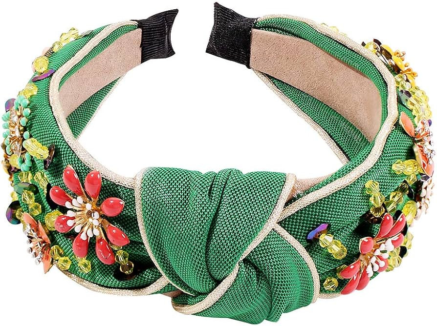 QTMY Rhinestone Crystal Wide Headbands Knot Turban Fashion Vintage Hairband Elastic Hair Hoops Ha... | Amazon (US)