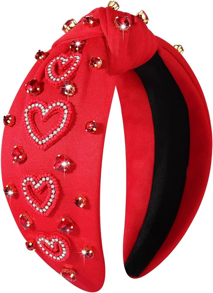 MOLOCH Pink Heart Headband for Women Rhinestone Conversation Love Heart Headbands Crystal Knotted... | Amazon (US)