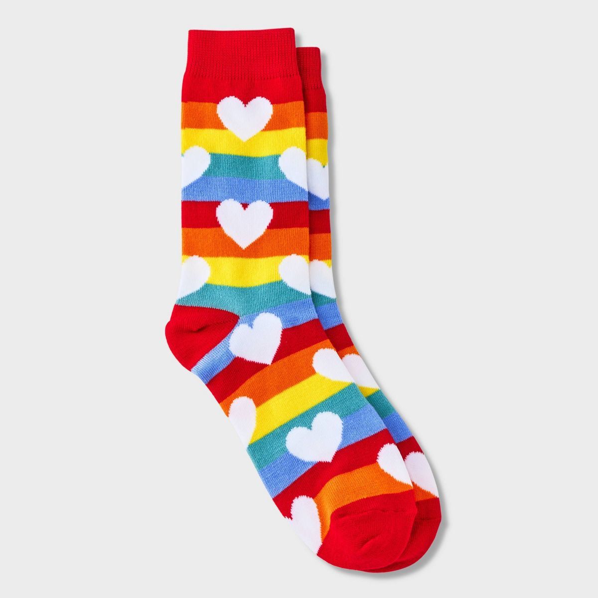 Women's Rainbow Hearts Valentine's Day Crew Socks - Red 4-10 | Target