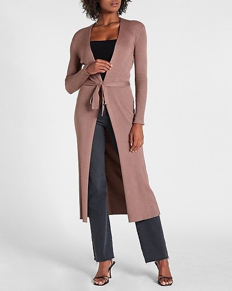 Ribbed Belted Duster Cardigan | Express