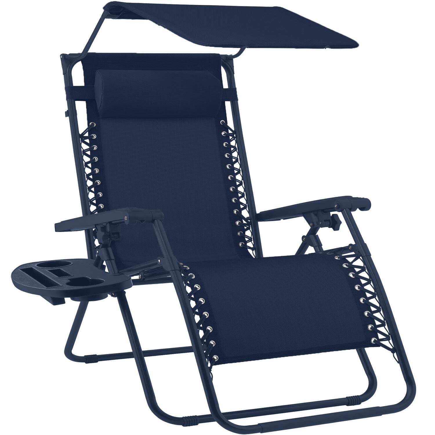 Best Choice Products - Folding Zero Gravity Recliner Patio Lounge Chair w/ Canopy Shade, Headrest, Tray - Navy | Best Buy U.S.
