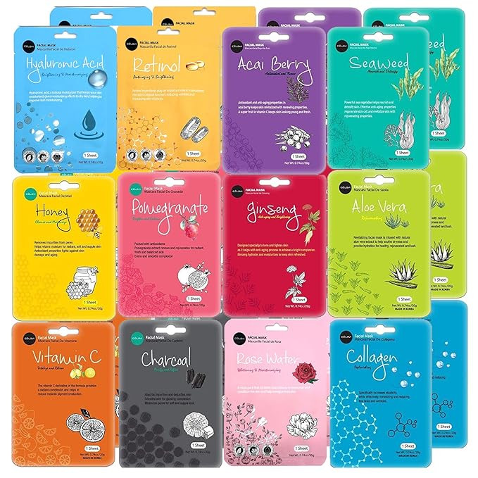 celavi Face Mask Set Korean Beauty Essence Facial Paper Sheet Mask Korea Skin Care Moisturizing 2... | Amazon (US)