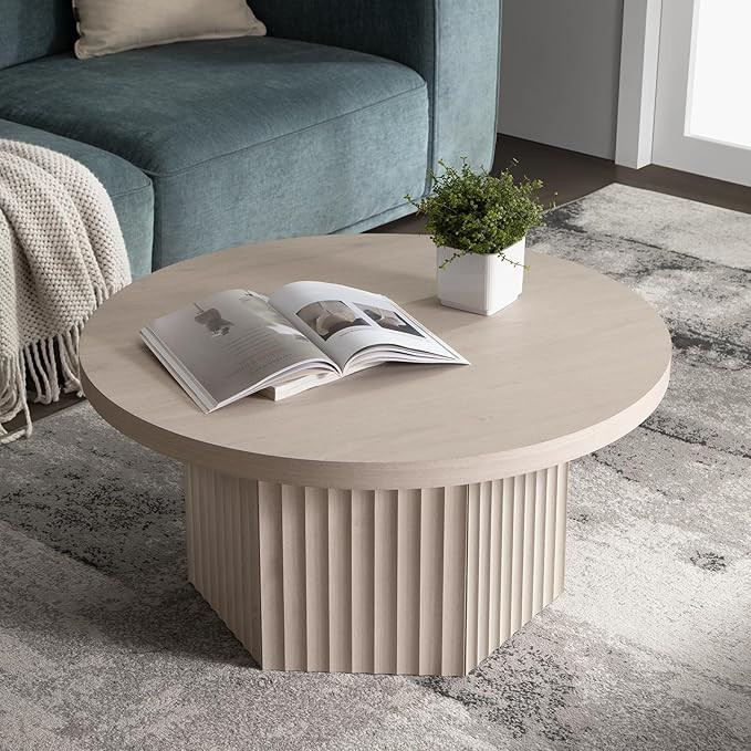 SICOTAS 32" Modern Round Coffee Table, Mid Century Fluted Coffee Table with Storage, Accent Cente... | Amazon (US)