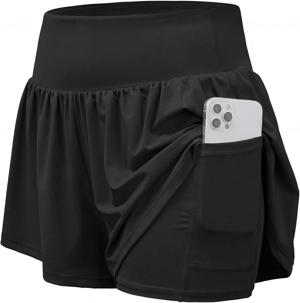 Stelle Women 2 in 1 Running Shorts Flowy Athletic Short High Waisted Workout Tennis Gym Short wit... | Amazon (US)