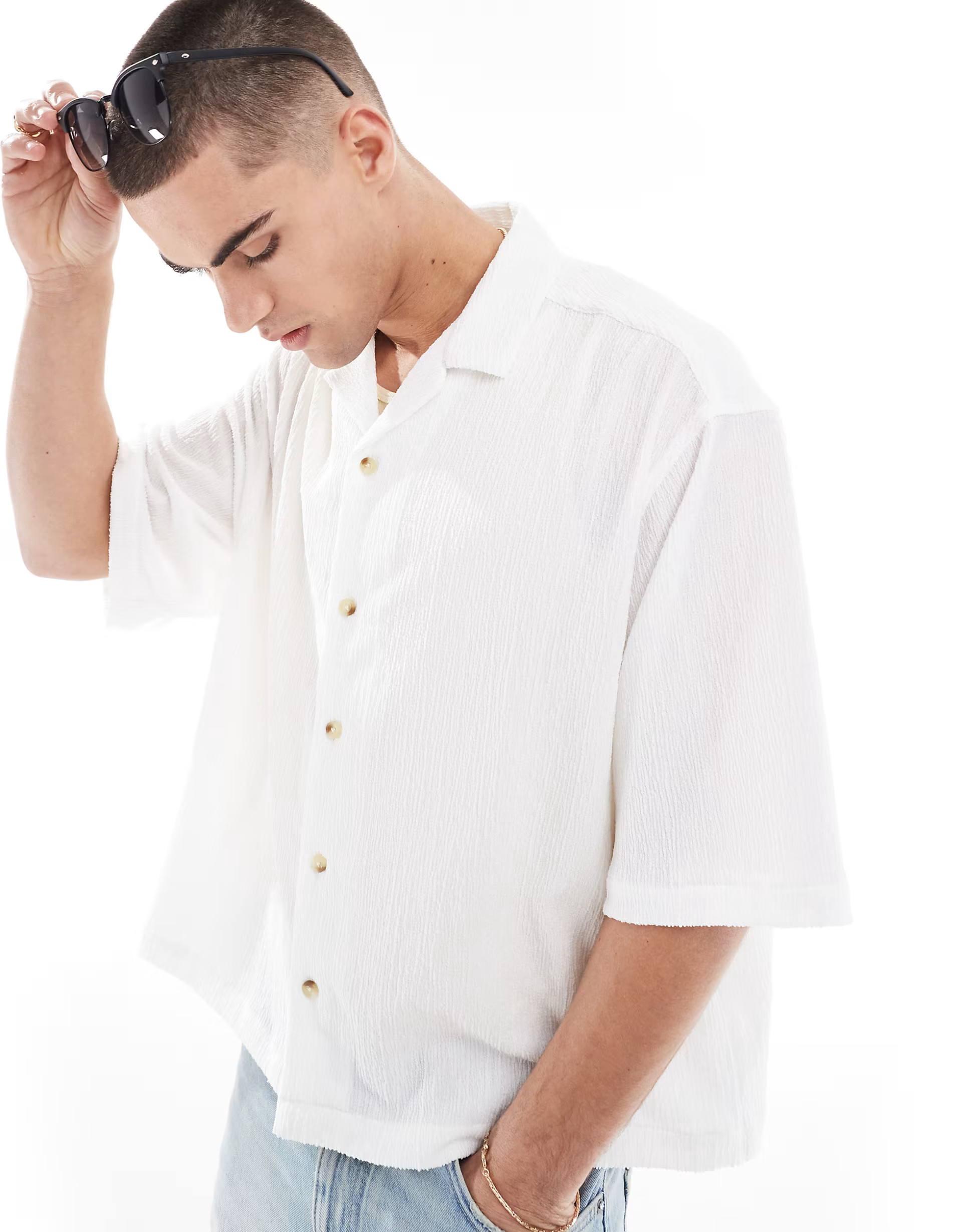 ASOS DESIGN oversized jersey texture shirt in white | ASOS (Global)