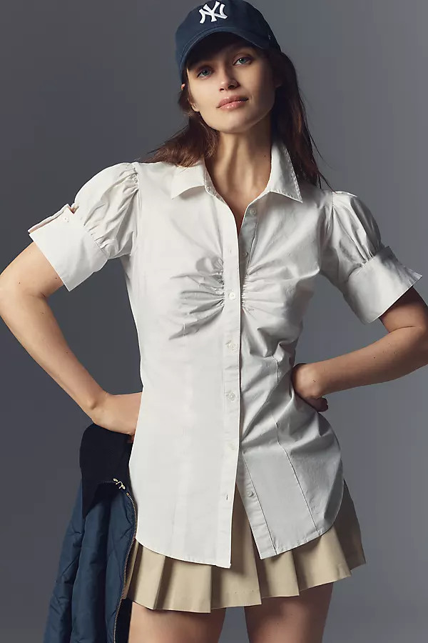 French-Cuffed Short-Sleeve Buttondown Blouse | Anthropologie (US)
