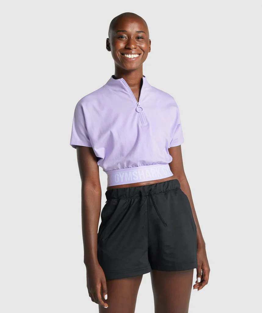 Gymshark Recess Crop 1/2 Zip Tee - Light Purple | Gymshark (Global)