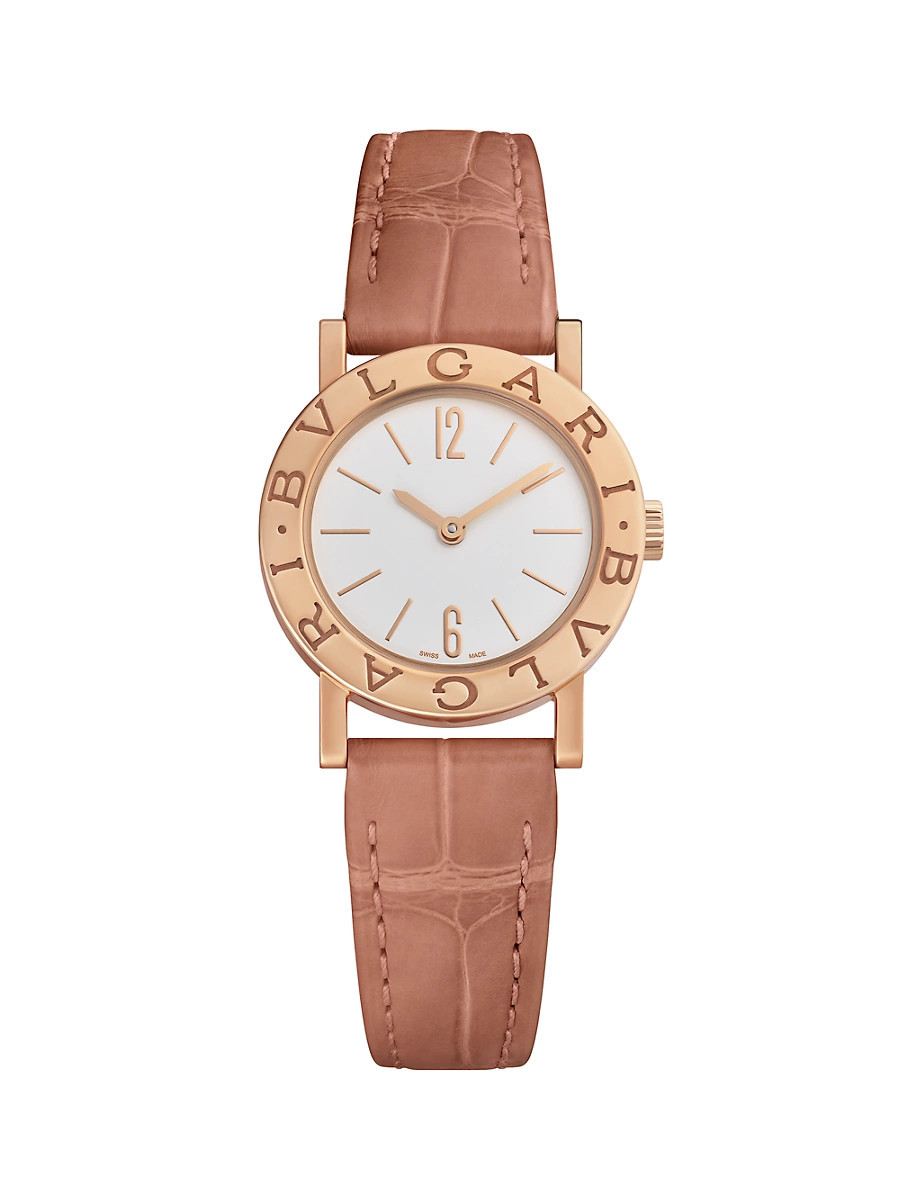 Women's BVLGARI BVLGARI 18K Rose Gold & Alligator Leather Strap Watch/26MM - Rose Gold | Saks Fifth Avenue
