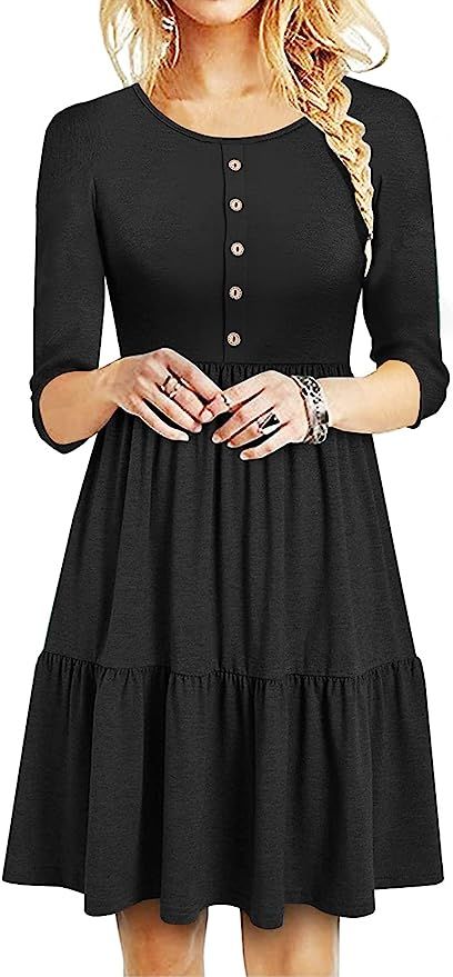 Sureple Casual Dresses for Women Fall Button Down Mini Skater Pleated Loose Swing Ruffle Dress wi... | Amazon (US)