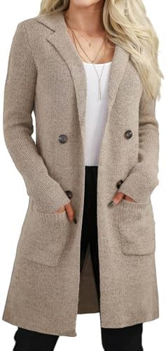 VIMPUNEC Womens Open Front Long Cardigan Sweaters Fall Casual Knit Coatigan Jackets with Pockets | Amazon (US)